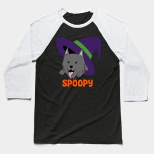 Spoopy Wolf in Witch’s Hat - Gray Baseball T-Shirt